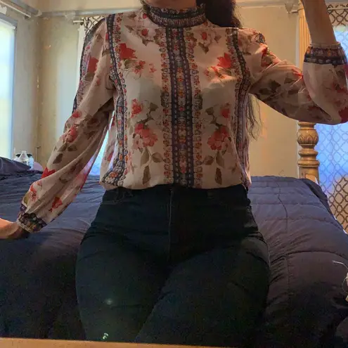 Jealous Tomato semi sheer floral long sleeve blouse size M