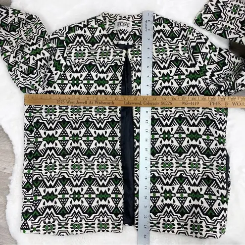 Designed by BLING Aztec Print Dobby Weave Boho Jacket Green White Black Small