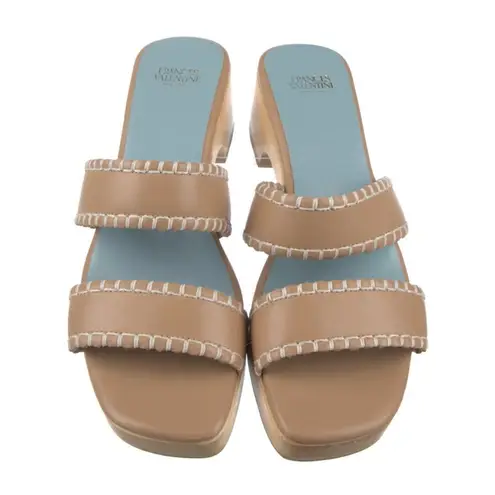 FRANCES VALENTINE Leather Sandals Clogs Wooden Soles Platform Slides Italy 9 EUC Blue