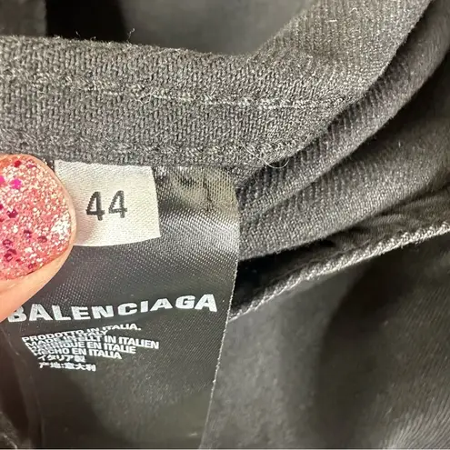 Balenciaga Denim Jacket Womens 44/ Large Black Embroidered Crew Logo Trucker