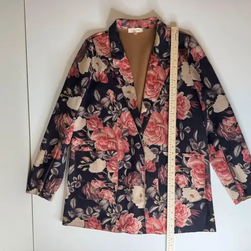 Solitaire Floral Print Faux Suede Blazer Women's Size Large Open Front Boho