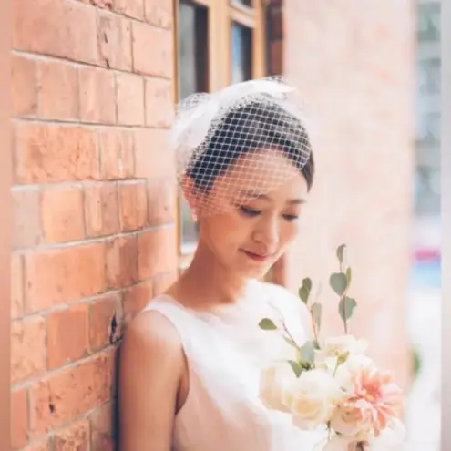 Wedding French Netting Birdcage Headband with Bowknot White