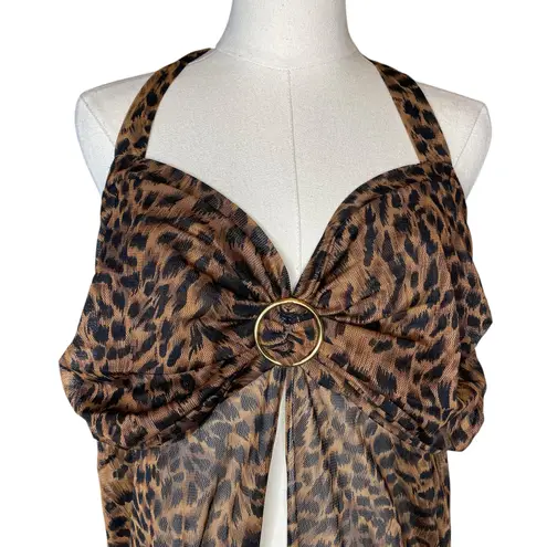 Cacique Mesh Leopard Halter Mini Dress