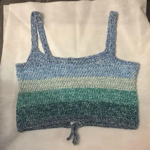 None Blue Gradient Knit Crop Top No Size Nautical Boho Coconut Girl Mermaid Rainbow