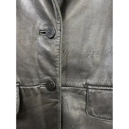 Siena Studio Vintage Genuine Leather Button Front Jacket Size 6 Black