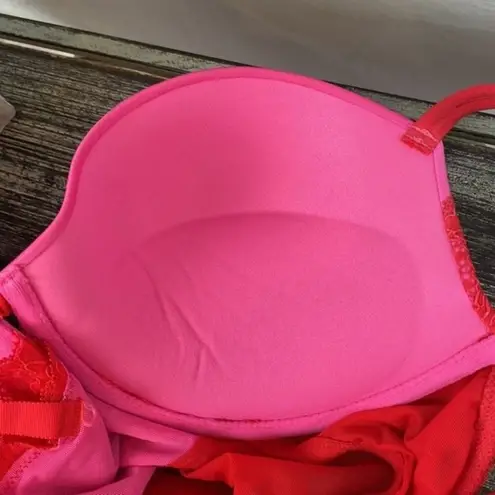 Victoria's Secret  Red & Pink Lace Padded Underwire Sleep Dress With Garters 36D