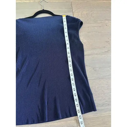 Pleione Ribbed Silk Short Sleeve Tank Top Navy Blue Size S