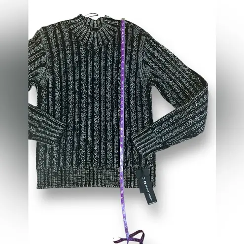 Blanc Noir® Lurex Cable Knit Sweater Size Large Black Silver Crew Neck NEW