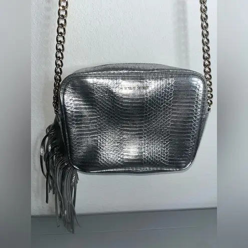 Victoria's Secret Victoria’s Secret Silver Metallic Snakeskin Embossed Chain Crossbody Bag Fringe