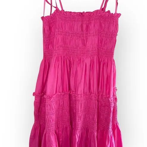 NWT PINCH Fuchsia Smocked Mini Dress Double Tie Spaghetti Straps, Medium Pink