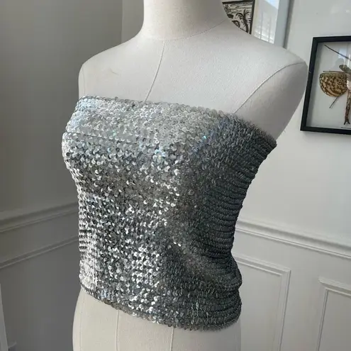 MKM Designs Vintage 80s  Silver Sequins Tube Top L