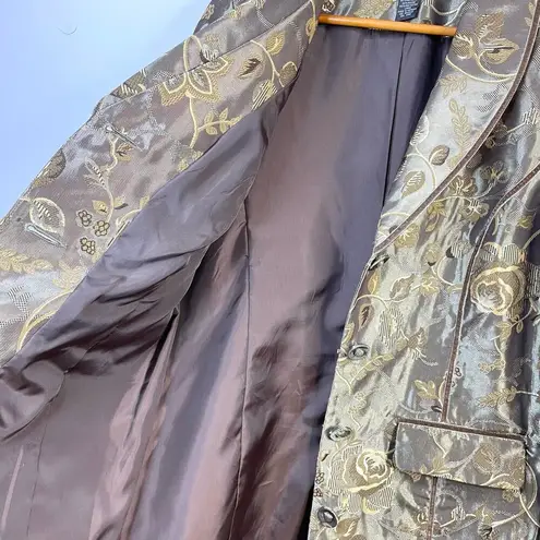 Field Manor Vintage Y2K Gold Brocade Floral Regency Ornate Long Jacket womens L Size L