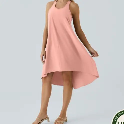 Halara Backless Racerback Side Pocket High Low Flowy Midi Quick Dry Casual Dress