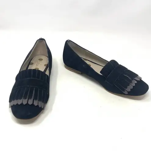 Boden Melody Suede Loafers Black & Pewter Fringe Flats Size 36 / US 5.5