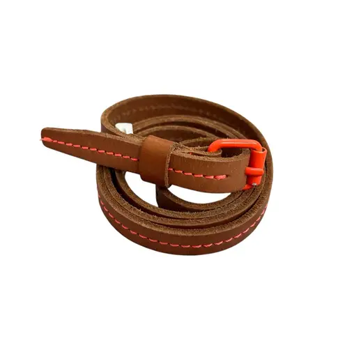 Brown Leather Belt with Neon Coral Stitching