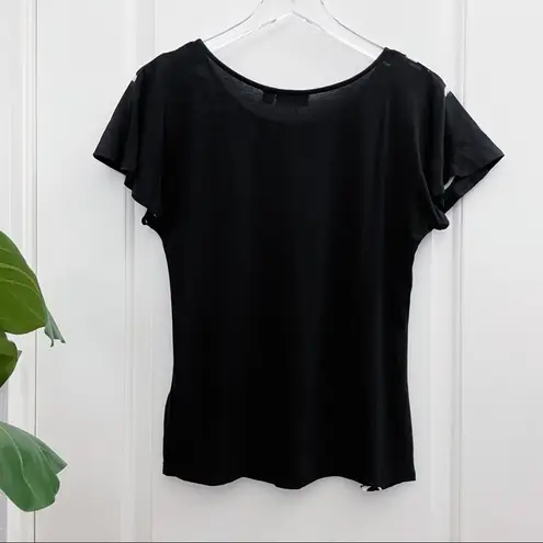 Elle Damask Dressy Top Black White XS