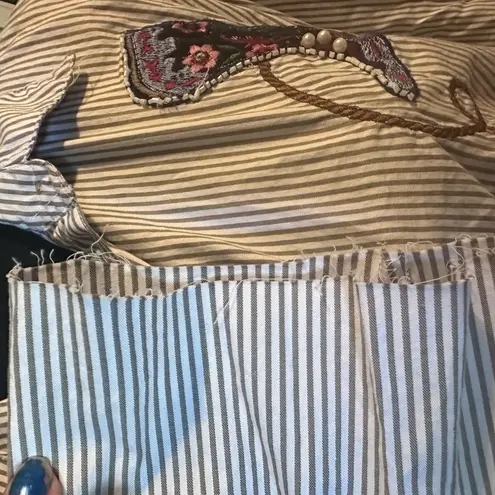 Bobbie Brooks Women’s Pinstripe Cowboy Boots Shirt Size 2X Brown