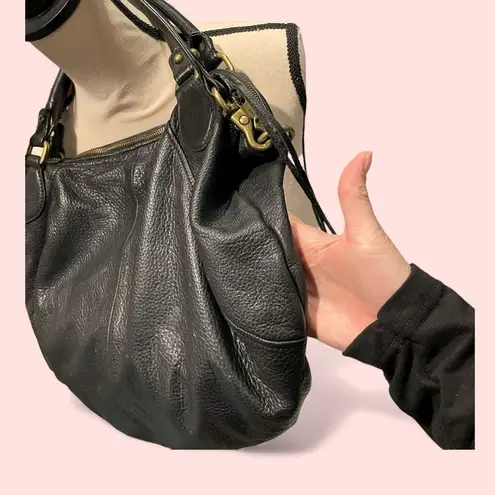 Botkier 90s-Y2K Botiker NY oversized black pebbled leather half moon tassel hobo bag big