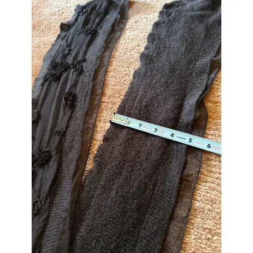 Brown Silk Chiffon Wool Blend Scarf Floral Appliqué Wrap Shawl Boho Romantic