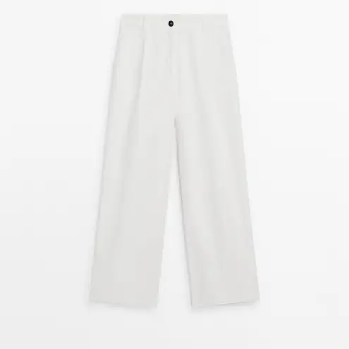 Massimo Dutti NWT Women's Wide Leg 100% Linen Pants In White Size 12 - Image 2
