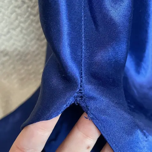 Vintage California Dynasty Deep Blue Satin Strappy Maxi Nightgown Size Large