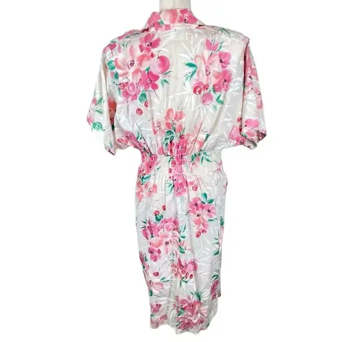 Vintage JB Too Floral Dress Womens Size *M Shirt Dress cherry blossom white pink Size M