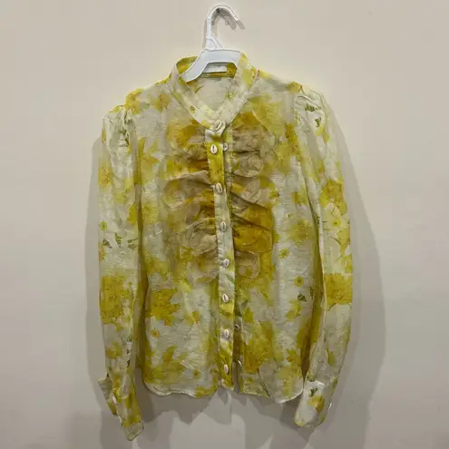 Zimmermann Wonderland Linen Silk Blend Organza Daffodil Scalloped Blouse