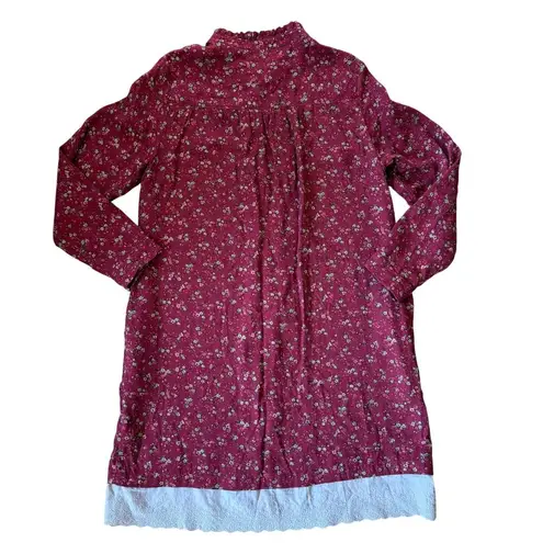 Gracila Cotton Floral Tunic Dress SZ XL Long Sleeve Ditsy Cottagecore Grannycore Red