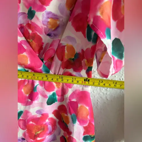 Adelyn Rae Red and Pink Sheath Midi Dress with Puff Cap Sleeves Size XS