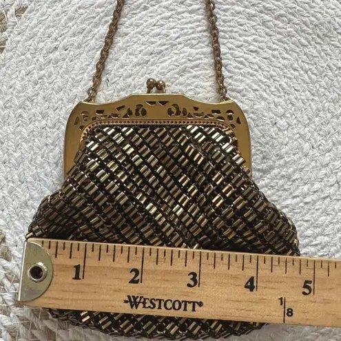 Whiting & Davis Vintage Gold Black Metal Mesh Flapper Evening Bag Purse 40s 50s