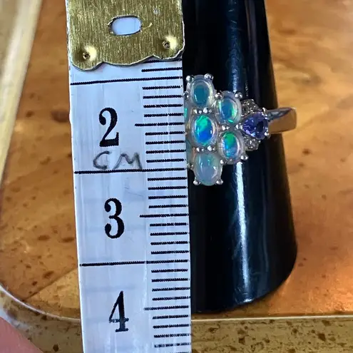 Natural Ethiopian Opal Tanzanite Sterling Silver Ring Size 10