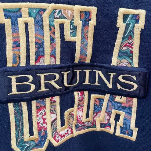 Vintage UCLA Bruins Embroidered Paisley Floral College Crewneck Sweatshirt in Navy Blue Size L