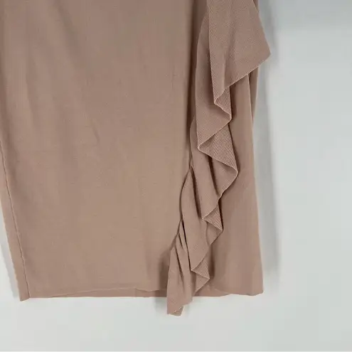 Midnight Velvet Petal Pink Stretch Knit Ruffle Front Pull On Pencil Skirt Size L Size L