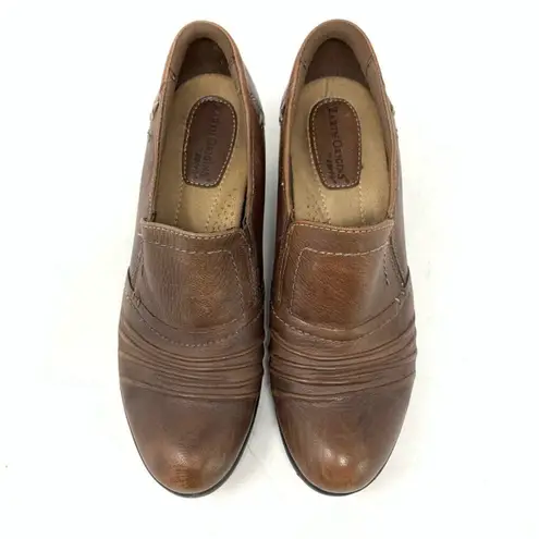 Earth Origins Derby Brown Leather Ankle Shootie Bootie Heeled Slip On Shoe 9