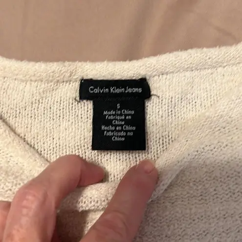 Calvin Klein jeans szS LS grey & white striped sweater sheer back panel EUC Gray