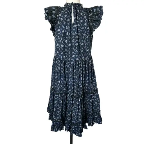 Ulla Johnson Joan Mini Dress Ultramarine Navy Floral Print Ruffle Tiered Size 4