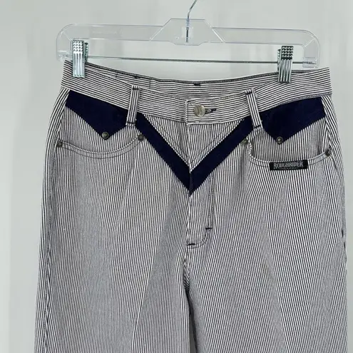 Vintage Roughrider blue white pin striped high waisted jeans western size 11