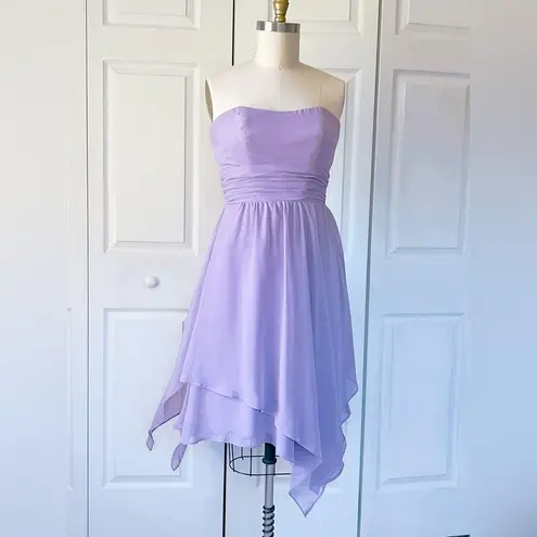 Alfred Angelo 7196 Strapless Asymmetrical Chiffon Dress in Victorian Lilac