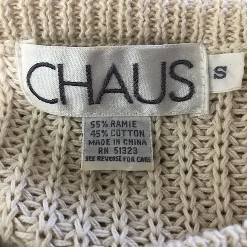 Vintage Y2K Chaus Chunky Knit Blouse Short Sleeves Ramie Cotton Cream sz S