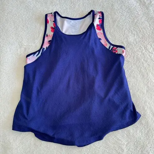 Avia  Athletic 2Fer Tank‎ Top Womens L Blue Pink Floral Mesh Racerback Workout