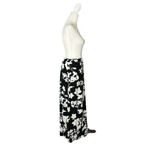 Candace Cameron Bure Floral Print Black & White Long Hem Slit Maxi Skirt Medium
