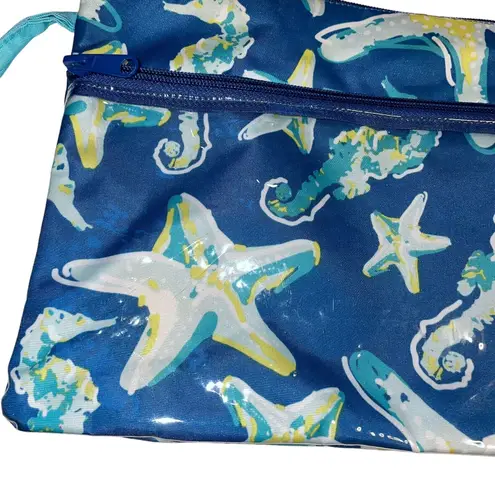 Starfish Seahorse Makeup Toiletry Bag Holiday Travel Vacation Zip Pocket Beach Blue