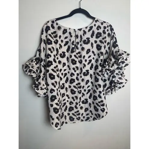 JODIFL Animal Print Top Women Size Small S Ruffle Sleeve Professional Career