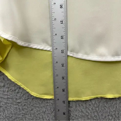 Cartise Long Sleeve V Neck Zipper Blouse White Yellow Semi Sheer Women's 4