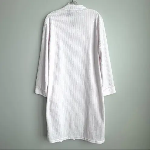 Loti Fashion Smocked Robe Full Zip Light Pink Terrycloth Housecoat Embroidered Size M