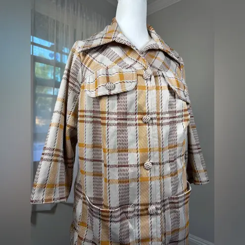 Vintage ‘70s Handmade Beige, Gold & Brown Plaid Button Front Lightweight Jacket Size XL