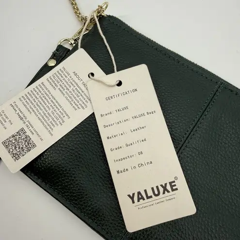 Yaluxe Dark Green Genuine Leather Wristlet Bag Pouch Crossbody Purse