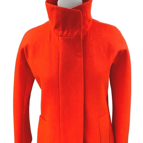J.Crew Women's Orange Red Wool Long Sleeve Funnel Neck Pea Coat Jacket Size 0