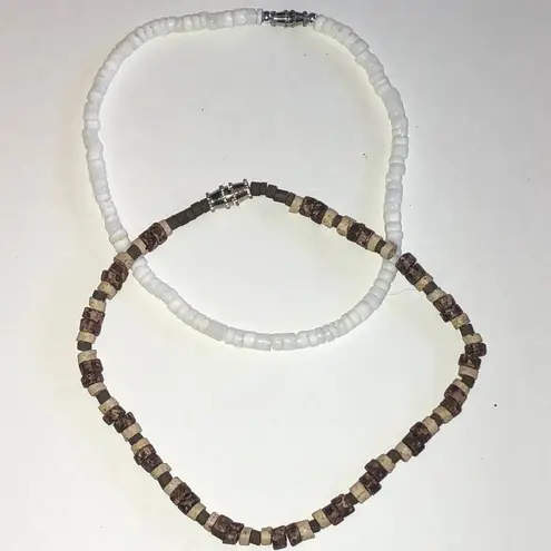 White and Brown Beaded Boho Ankle Bracelet Set