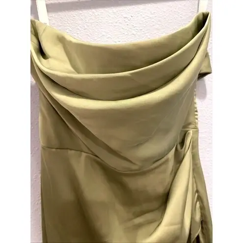 Azazie Olive Green Satin Strapless Cowl Maxi Dress Bridesmaid Formal Gown 8